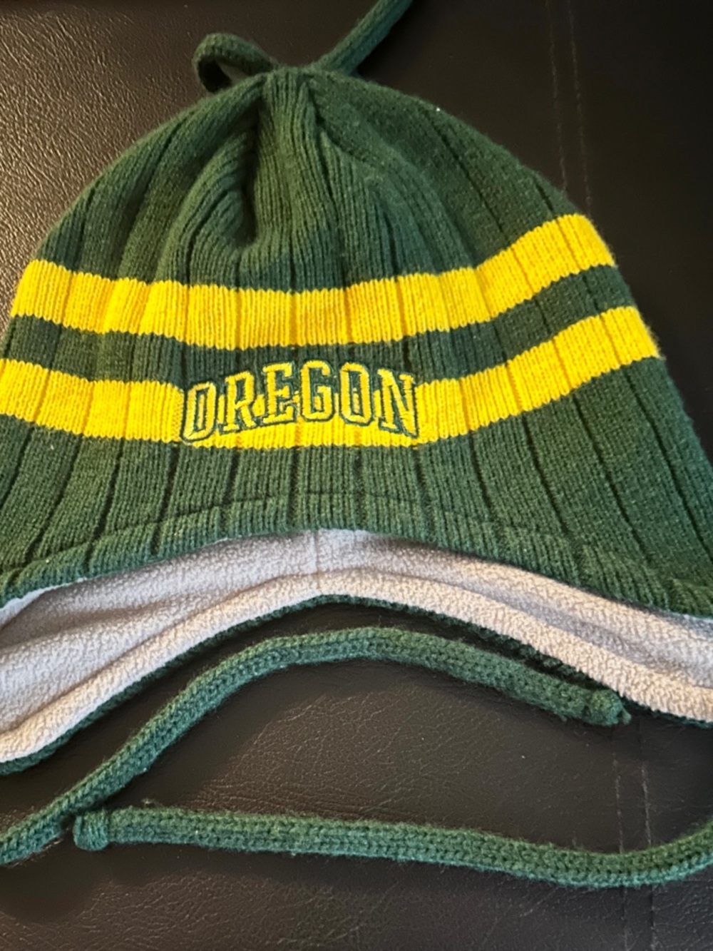 Oregon Green & Yellow Knit Earflap Beanie
